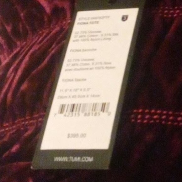 Tumi Fiona Maroon Velvet Tote - Style# 049782PTF - Picture 4 of 6